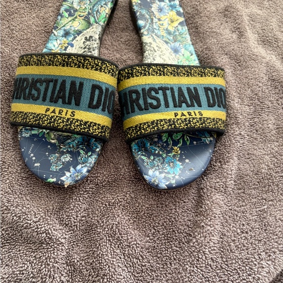 Dior Blue and Gold Floral Sandals - Picture 2 of 3
